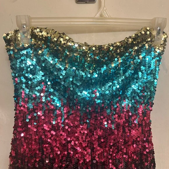 Rainbow sequins strapless dress large - Picture 7 of 8